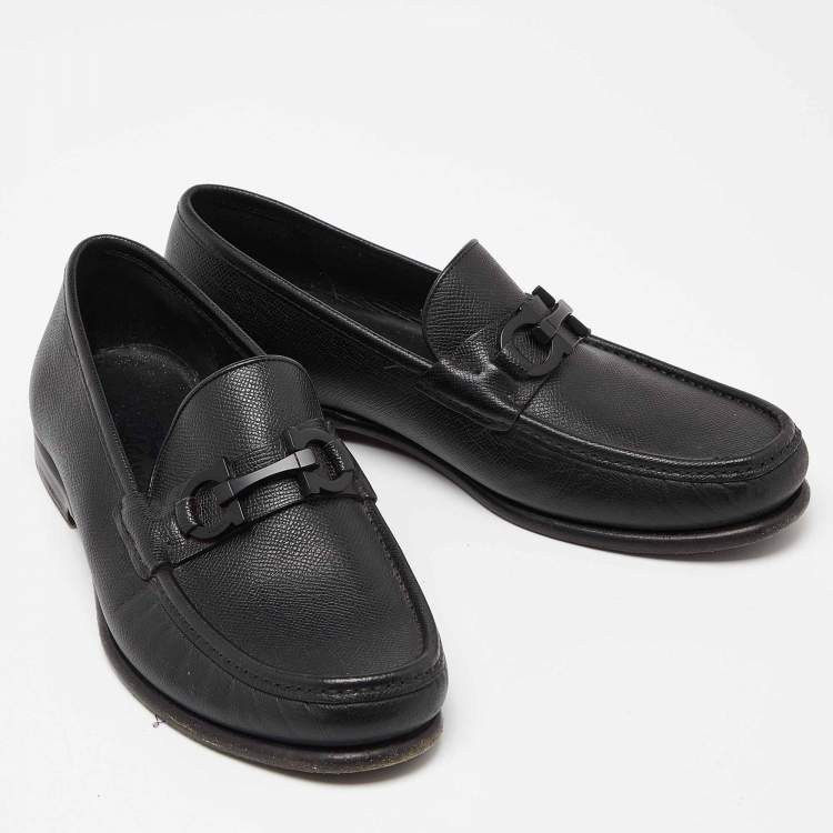 Pre Owned Salvatore Ferragamo Black Leather Gancini Bit Loafers Size 42
