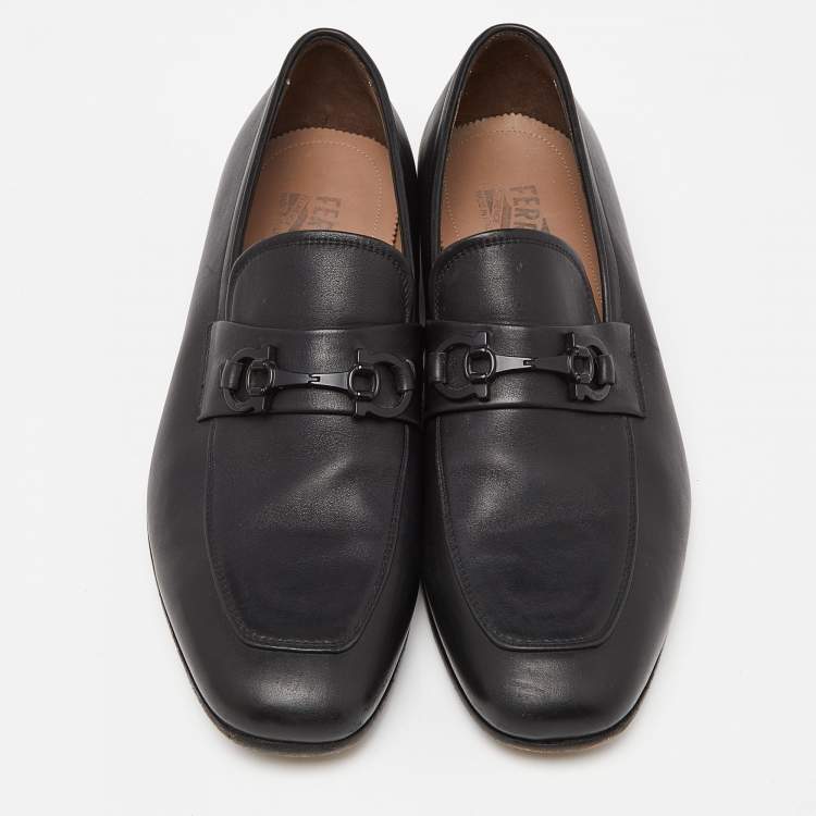 Pre Owned Salvatore Ferragamo Black Leather Horsebit Slip On Loafers Size 42