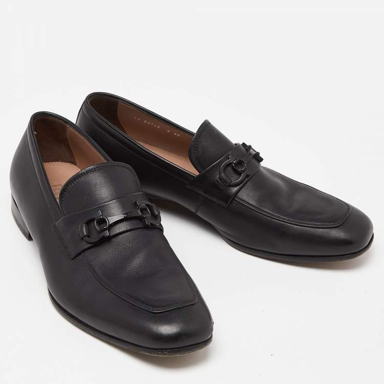 Pre Owned Salvatore Ferragamo Black Leather Horsebit Slip On Loafers Size 42