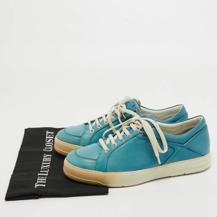 Pre Owned Salvatore Ferragamo Blue Leather Lace Up Sneakers Size 41.5 