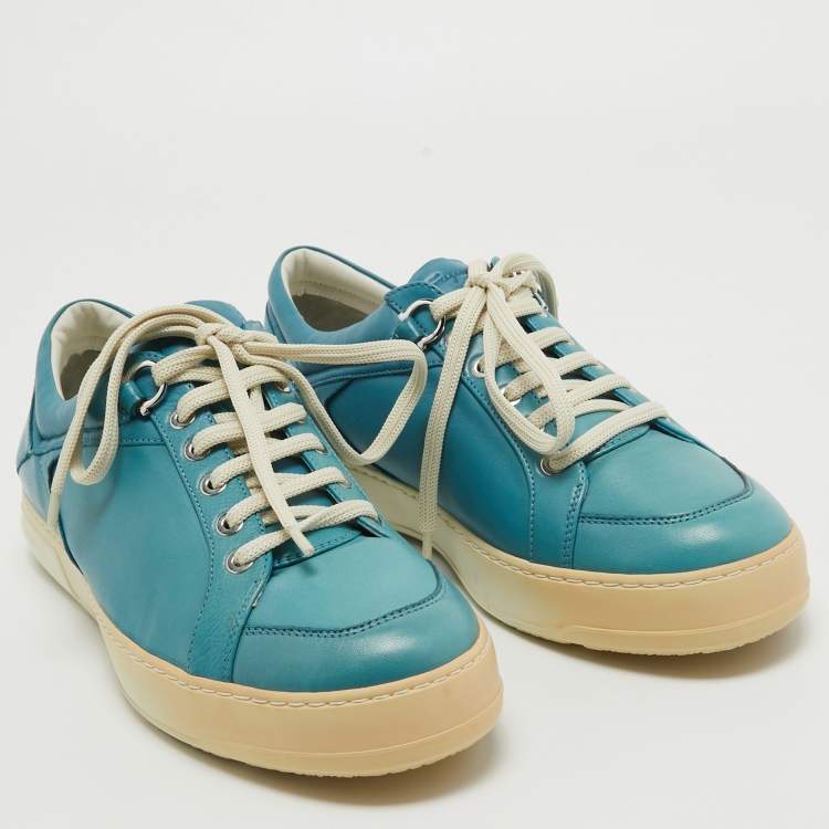 Pre Owned Salvatore Ferragamo Blue Leather Lace Up Sneakers Size 41.5 