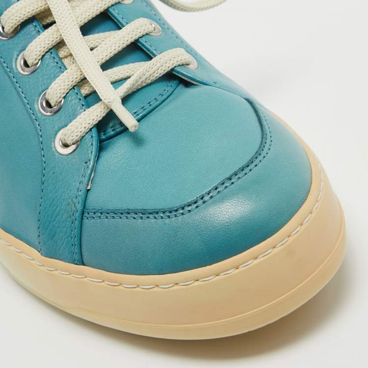 Pre Owned Salvatore Ferragamo Blue Leather Lace Up Sneakers Size 41.5 