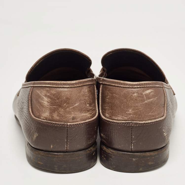 Pre Owned Salvatore Ferragamo Brown Leather Slip On Loafers Size 41