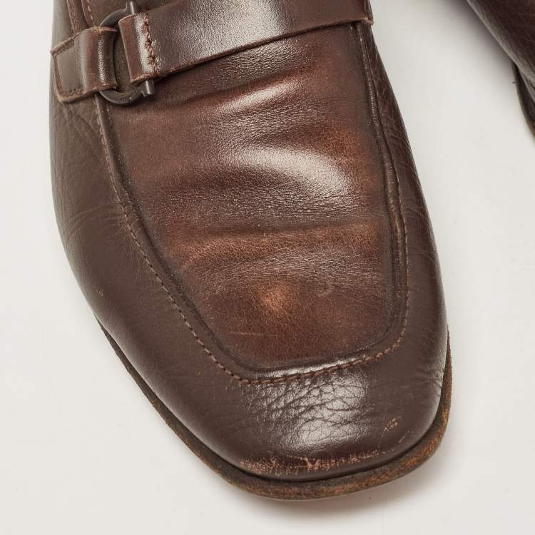 Pre Owned Salvatore Ferragamo Brown Leather Slip On Loafers Size 41