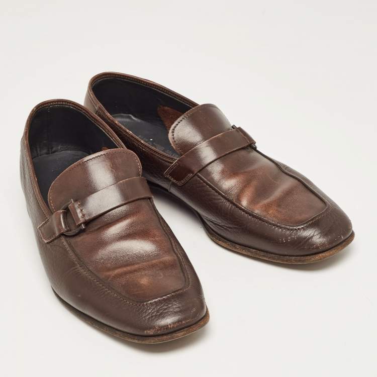 Pre Owned Salvatore Ferragamo Brown Leather Slip On Loafers Size 41