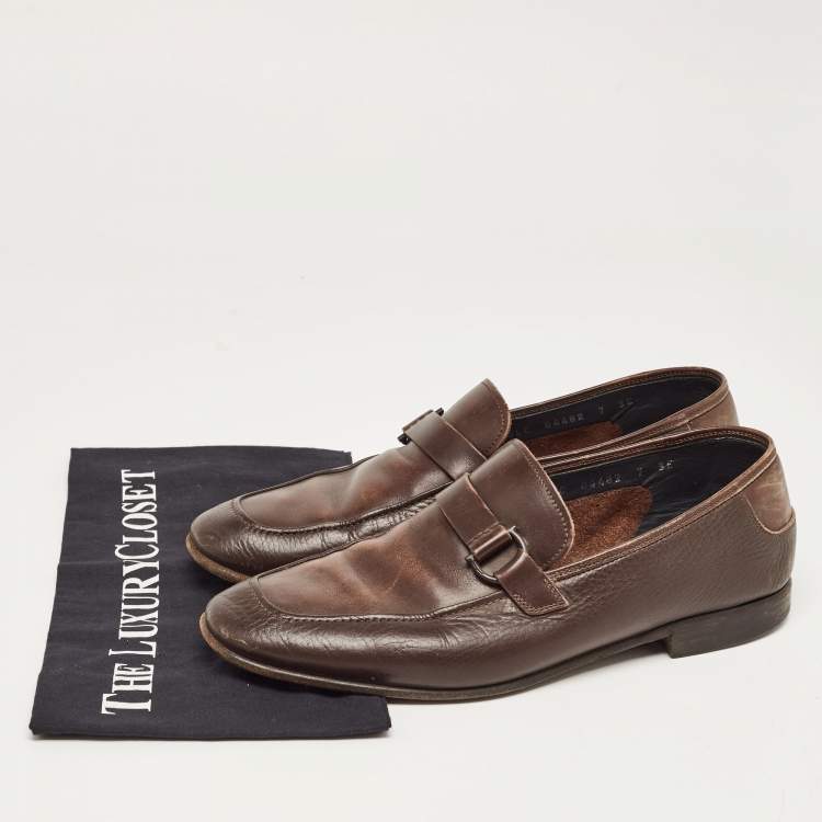 Pre Owned Salvatore Ferragamo Brown Leather Slip On Loafers Size 41