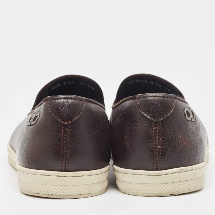 Pre Owned Salvatore Ferragamo Brown Leather Slip On Sneakers Size 41.5