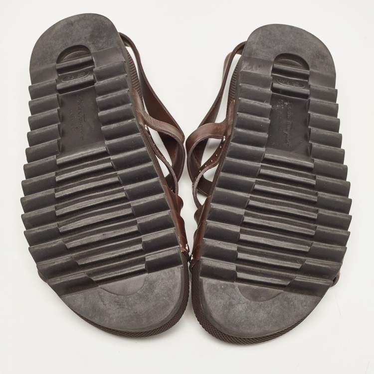 Pre Owned Salvatore Ferragamo Dark Brown Leather Slingback Sandals Size 42