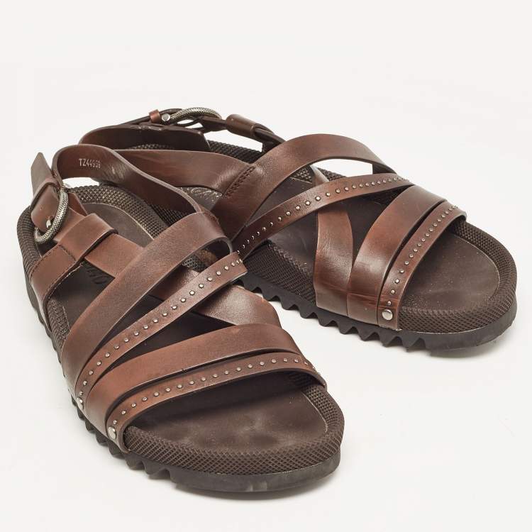Pre Owned Salvatore Ferragamo Dark Brown Leather Slingback Sandals Size 42