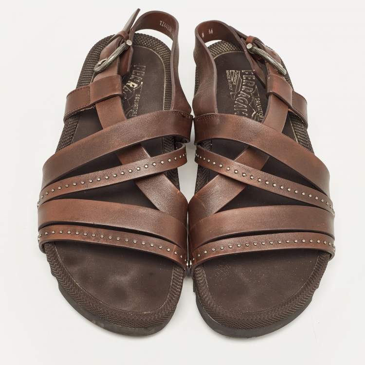 Pre Owned Salvatore Ferragamo Dark Brown Leather Slingback Sandals Size 42