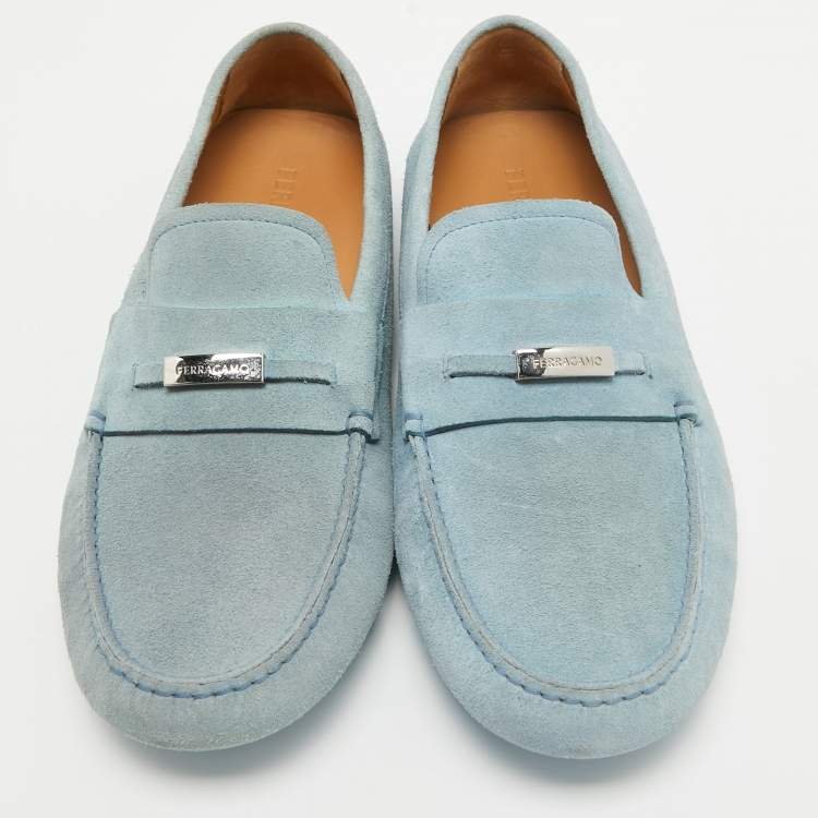 Pre Owned Salvatore Ferragamo Blue Suede Slip On Loafers Size 42