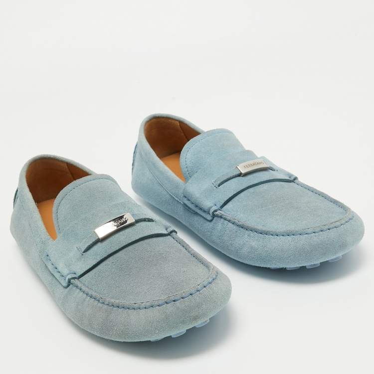 Pre Owned Salvatore Ferragamo Blue Suede Slip On Loafers Size 42