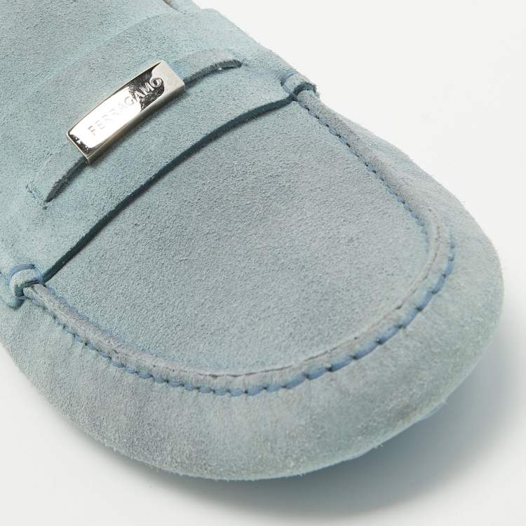 Pre Owned Salvatore Ferragamo Blue Suede Slip On Loafers Size 42