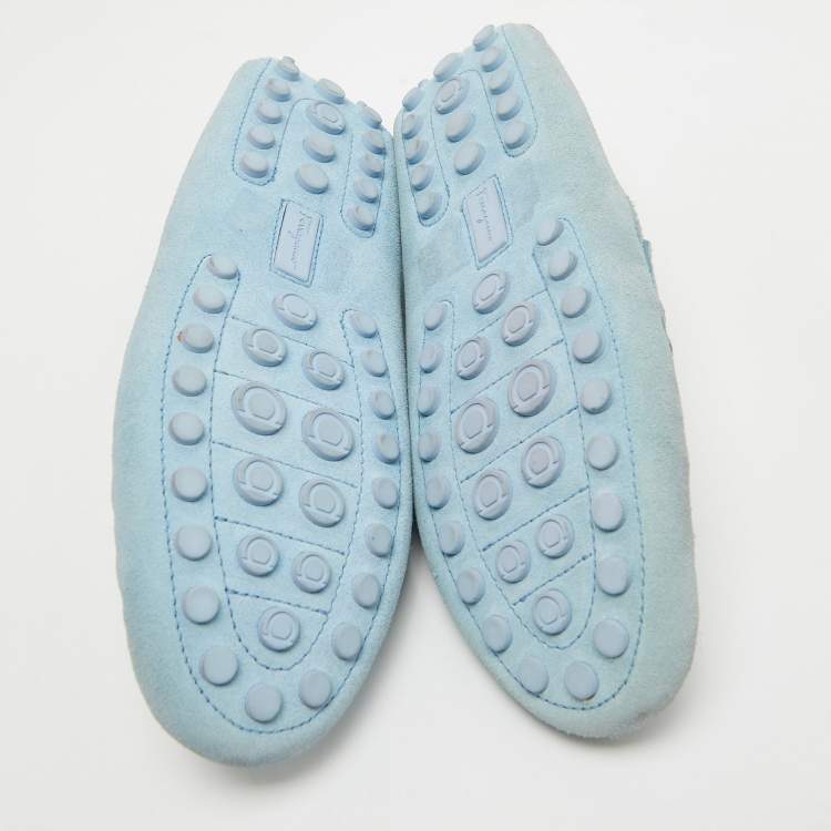 Pre Owned Salvatore Ferragamo Blue Suede Slip On Loafers Size 42