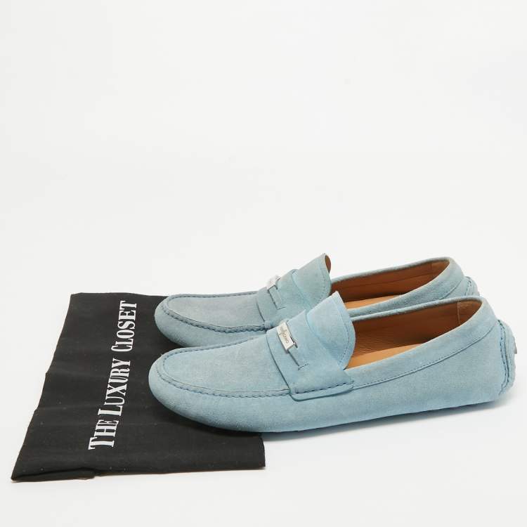 Pre Owned Salvatore Ferragamo Blue Suede Slip On Loafers Size 42