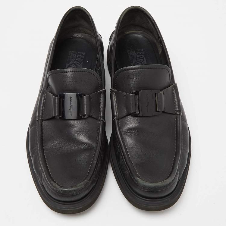 Pre Owned Salvatore Ferragamo Black Leather  Loafers Size 44