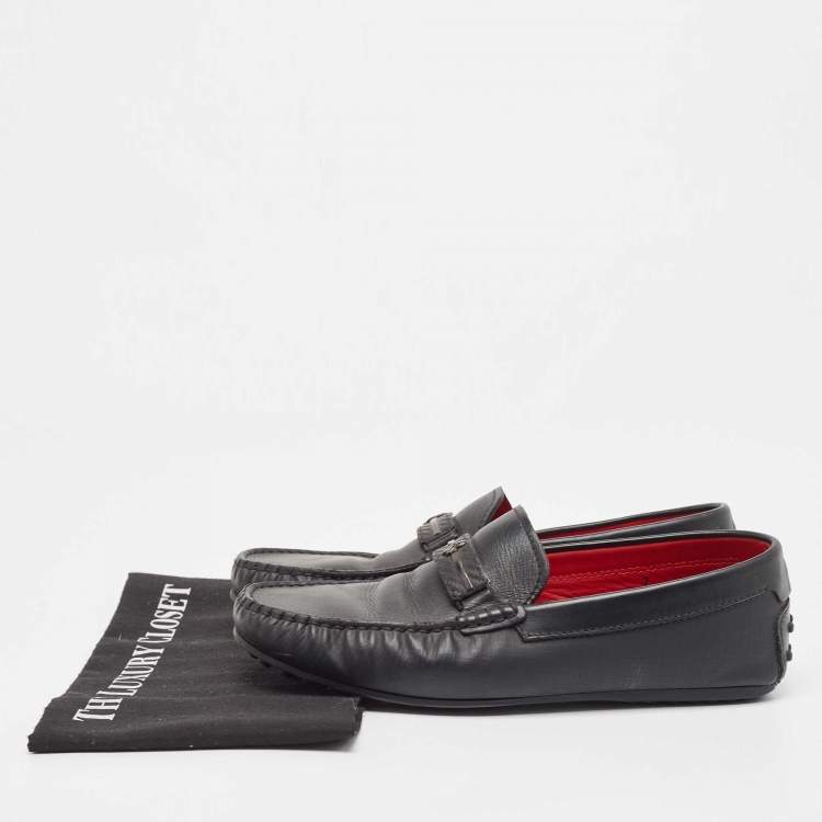 Pre Owned Salvatore Ferragamo Black Leather Slip On Loafers Size 41