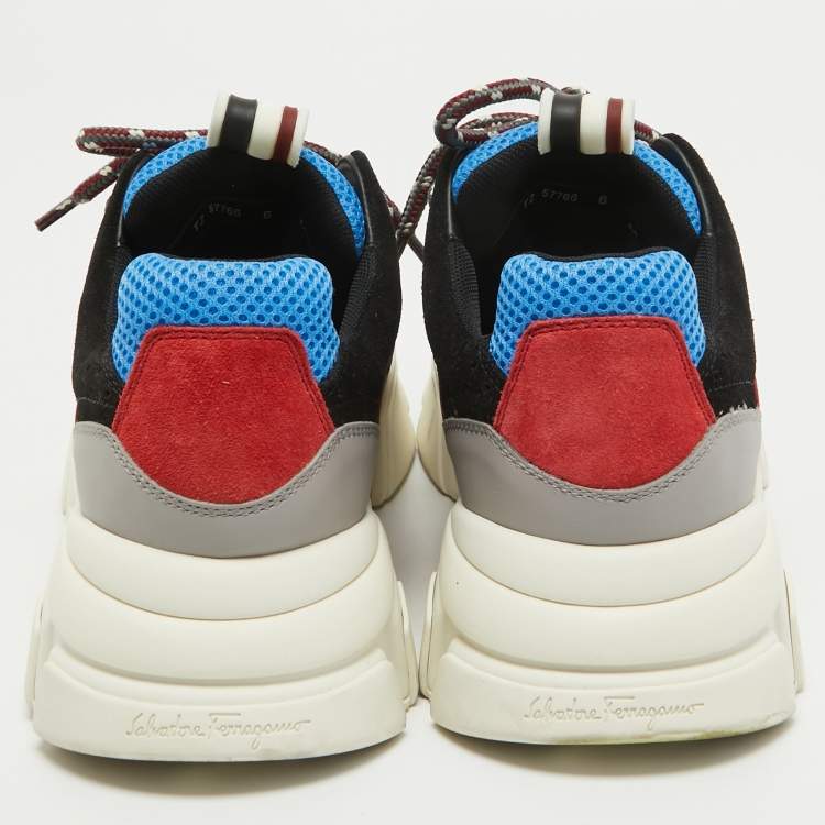 Pre Owned Salvatore Ferragamo Multicolor Leather and Suede Lace Up Sneakers Size 40 