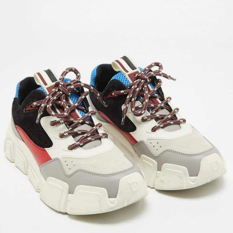 Pre Owned Salvatore Ferragamo Multicolor Leather and Suede Lace Up Sneakers Size 40 