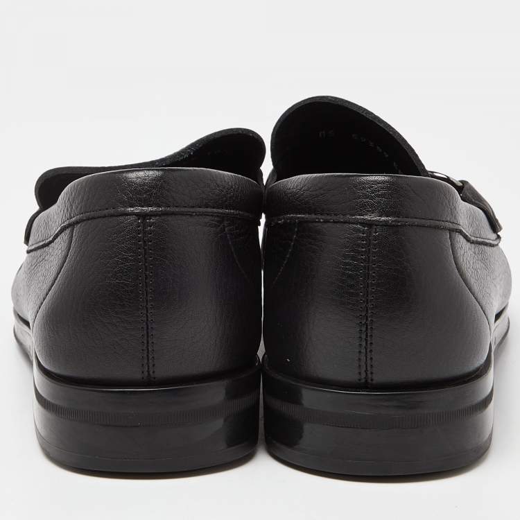 Pre Owned Salvatore Ferragamo Black Leather Gancini Bit Loafers Size 44.5