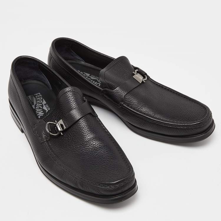 Pre Owned Salvatore Ferragamo Black Leather Gancini Bit Loafers Size 44.5