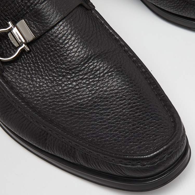 Pre Owned Salvatore Ferragamo Black Leather Gancini Bit Loafers Size 44.5