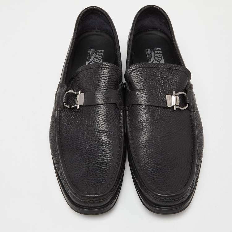 Pre Owned Salvatore Ferragamo Black Leather Gancini Bit Loafers Size 44.5