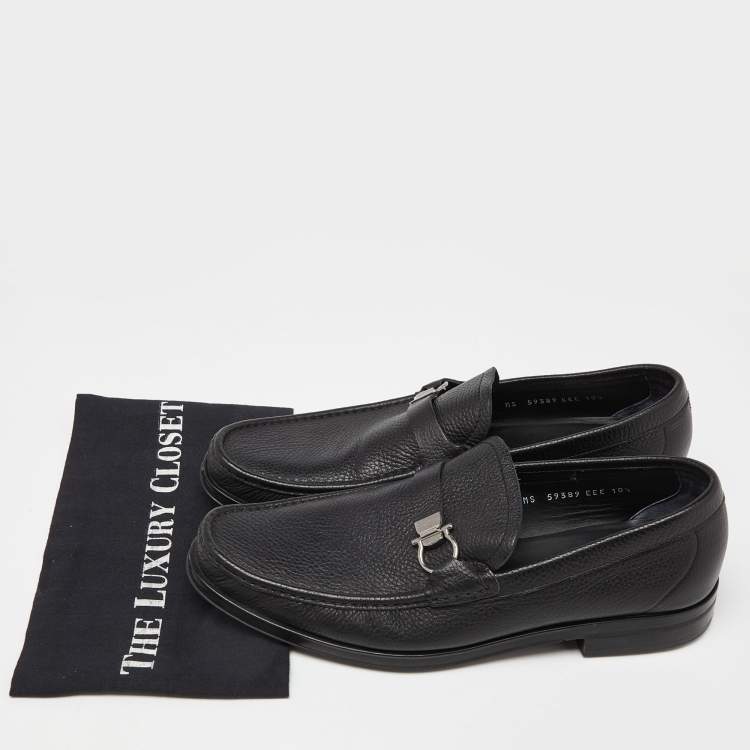 Pre Owned Salvatore Ferragamo Black Leather Gancini Bit Loafers Size 44.5