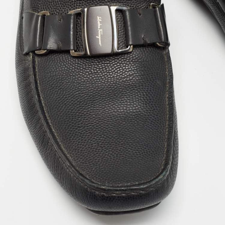 Pre Owned Salvatore Ferragamo Black Leather Driver Loafers Size 44