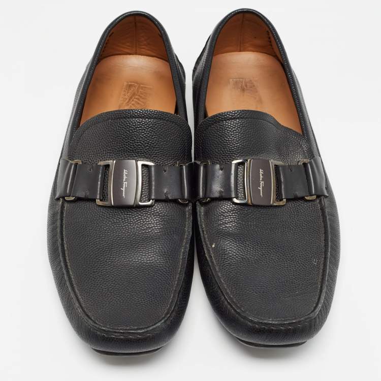 Pre Owned Salvatore Ferragamo Black Leather Driver Loafers Size 44