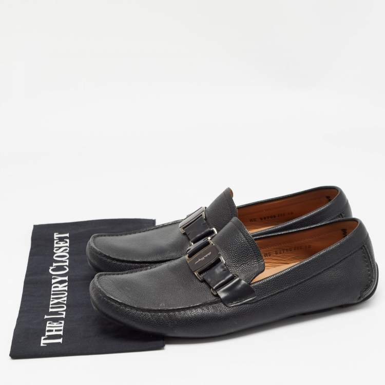 Pre Owned Salvatore Ferragamo Black Leather Driver Loafers Size 44