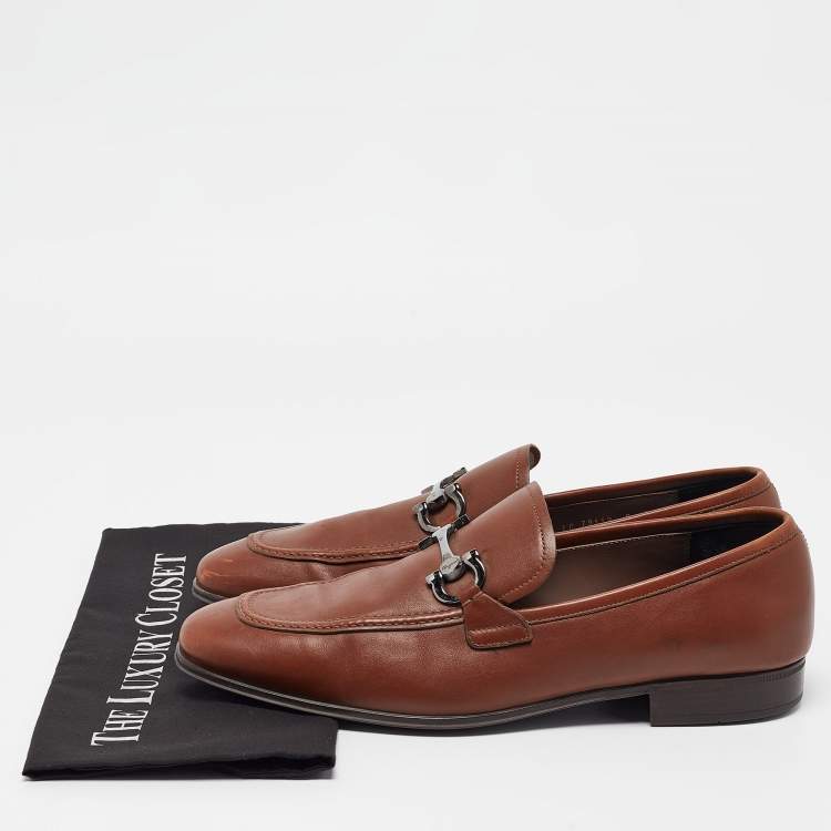 Pre Owned Salvatore Ferragamo Brown Leather Gancini Bit Loafers Size 43