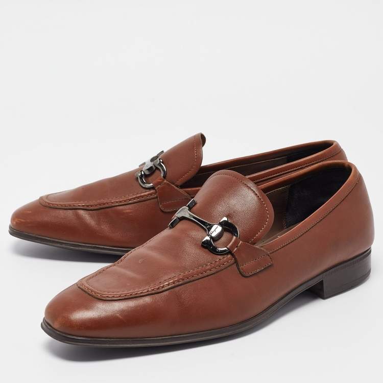 Pre Owned Salvatore Ferragamo Brown Leather Gancini Bit Loafers Size 43