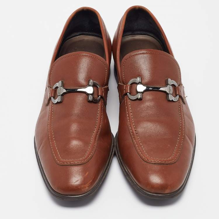Pre Owned Salvatore Ferragamo Brown Leather Gancini Bit Loafers Size 43