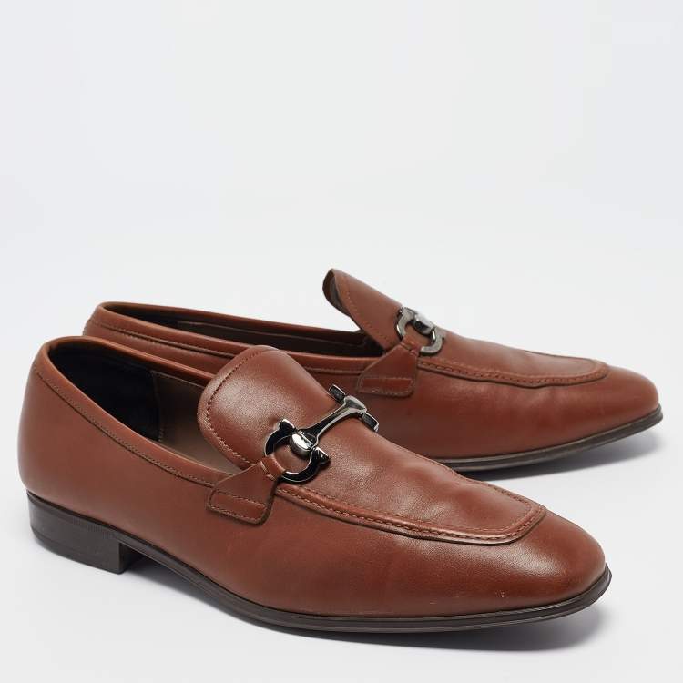 Pre Owned Salvatore Ferragamo Brown Leather Gancini Bit Loafers Size 43