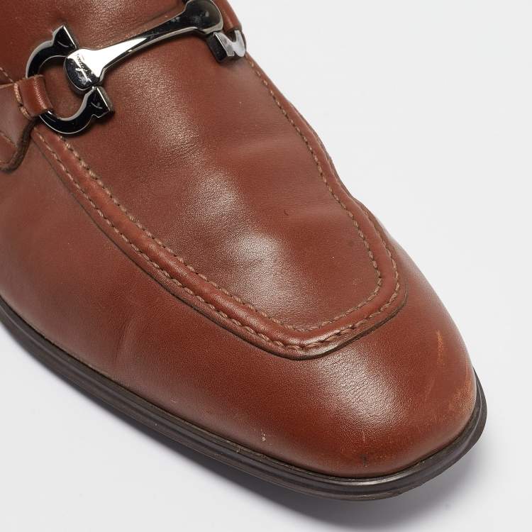 Pre Owned Salvatore Ferragamo Brown Leather Gancini Bit Loafers Size 43