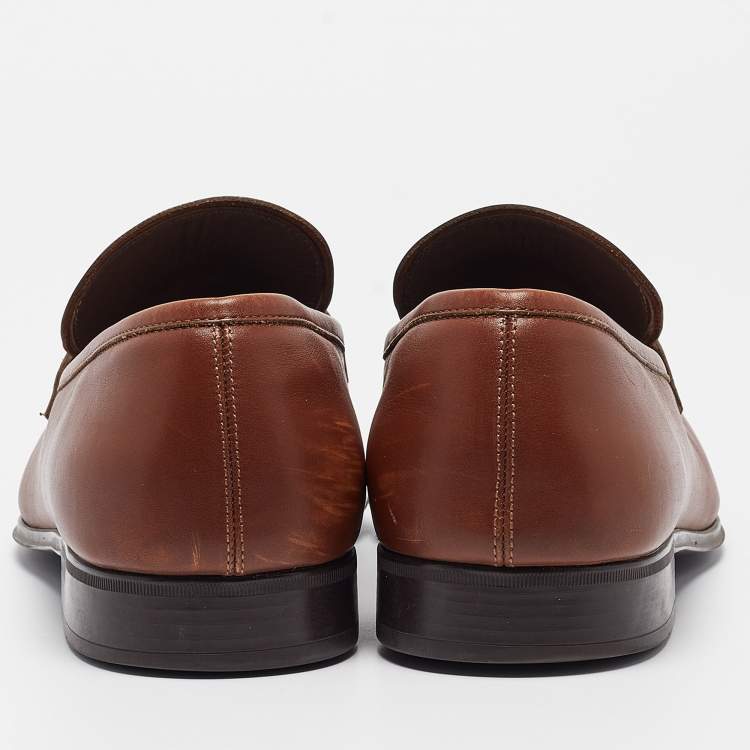 Pre Owned Salvatore Ferragamo Brown Leather Gancini Bit Loafers Size 43