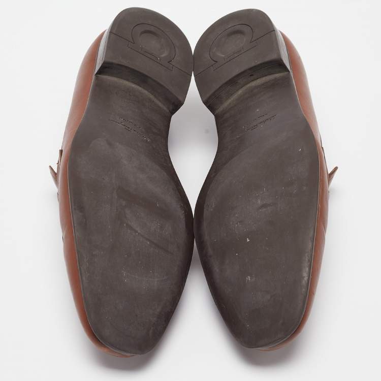 Pre Owned Salvatore Ferragamo Brown Leather Gancini Bit Loafers Size 43