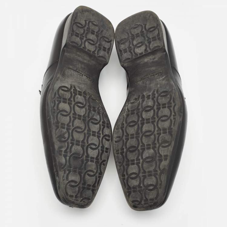 Pre Owned Salvatore Ferragamo Black Leather Gancini Bit Loafers Size 43.5
