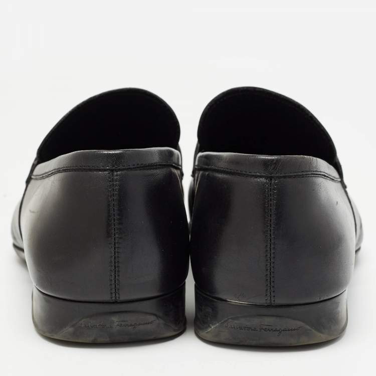 Pre Owned Salvatore Ferragamo Black Leather Gancini Bit Loafers Size 43.5