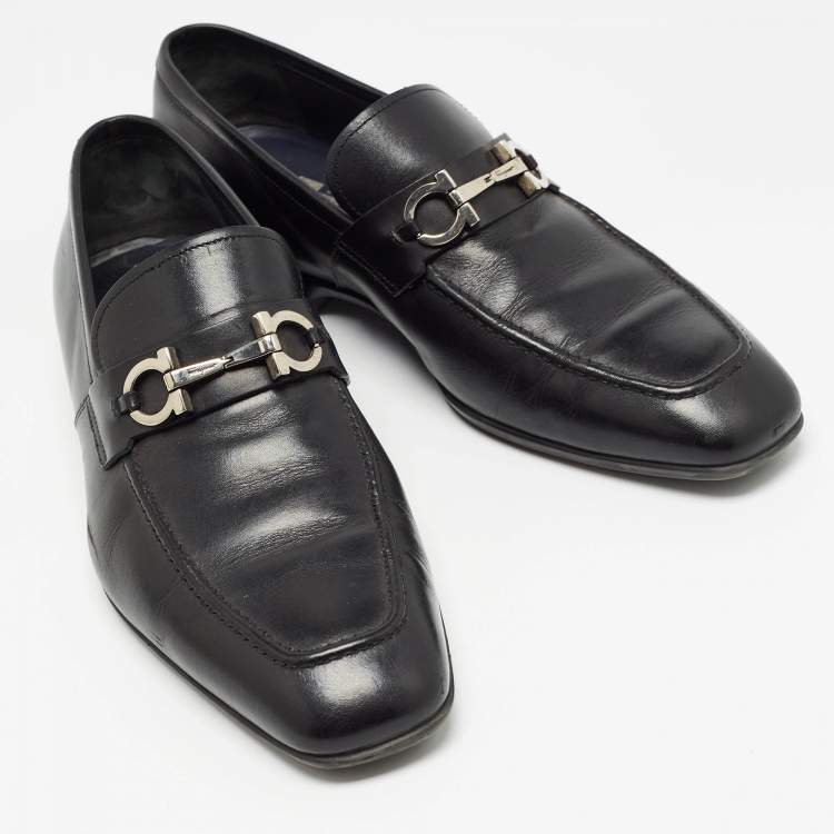 Pre Owned Salvatore Ferragamo Black Leather Gancini Bit Loafers Size 43.5