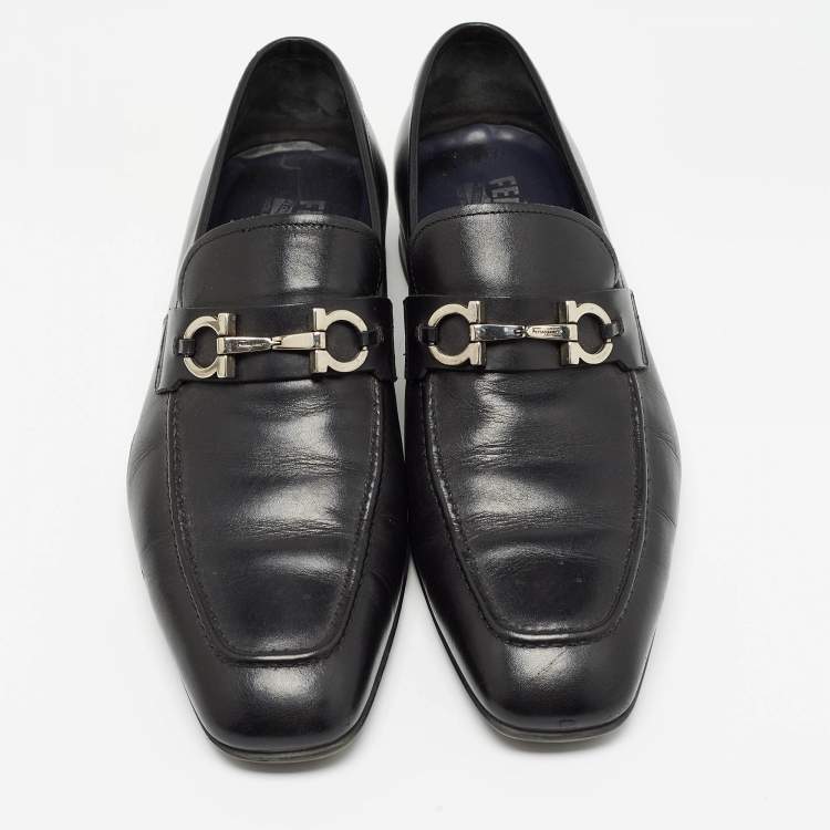 Pre Owned Salvatore Ferragamo Black Leather Gancini Bit Loafers Size 43.5