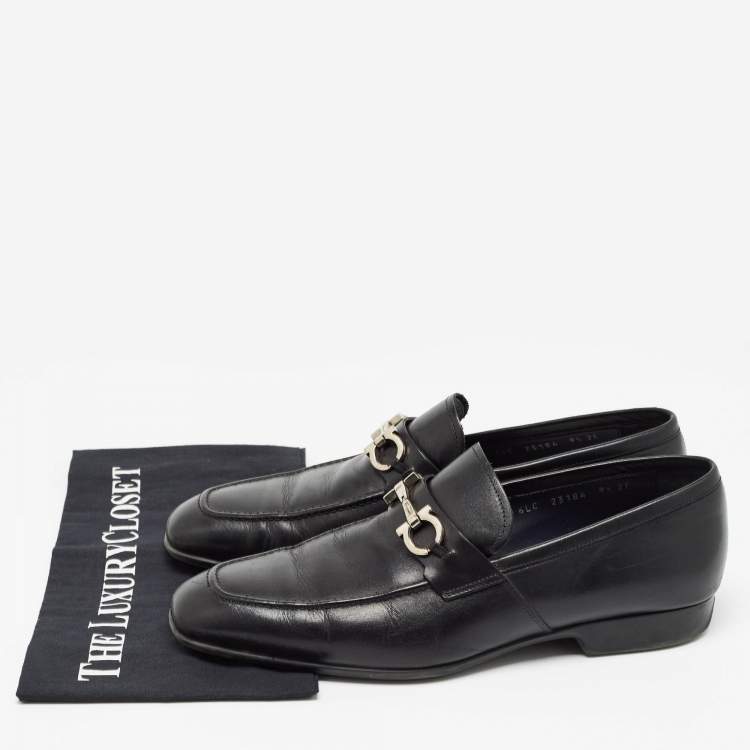 Pre Owned Salvatore Ferragamo Black Leather Gancini Bit Loafers Size 43.5