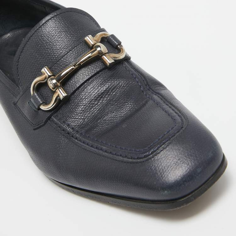 Pre Owned Salvatore Ferragamo Navy Blue Leather Loafers Size 41