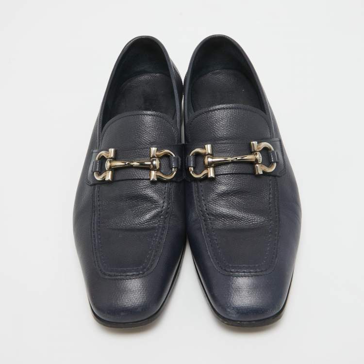 Pre Owned Salvatore Ferragamo Navy Blue Leather Loafers Size 41
