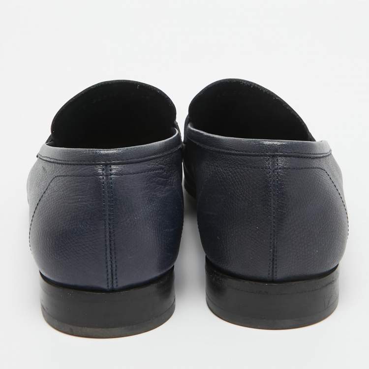 Pre Owned Salvatore Ferragamo Navy Blue Leather Loafers Size 41