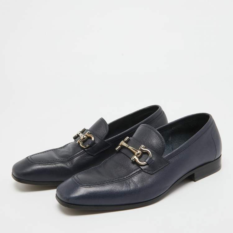 Pre Owned Salvatore Ferragamo Navy Blue Leather Loafers Size 41