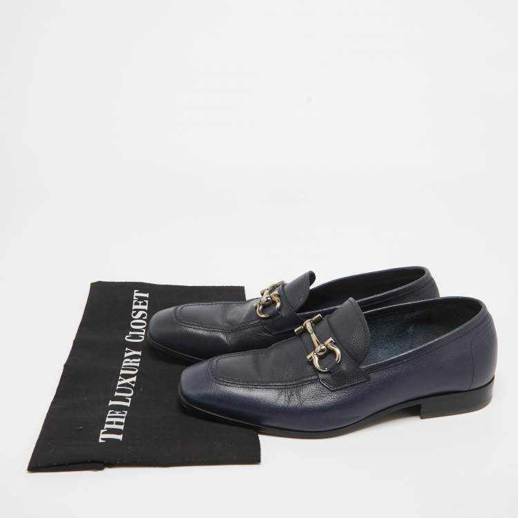 Pre Owned Salvatore Ferragamo Navy Blue Leather Loafers Size 41