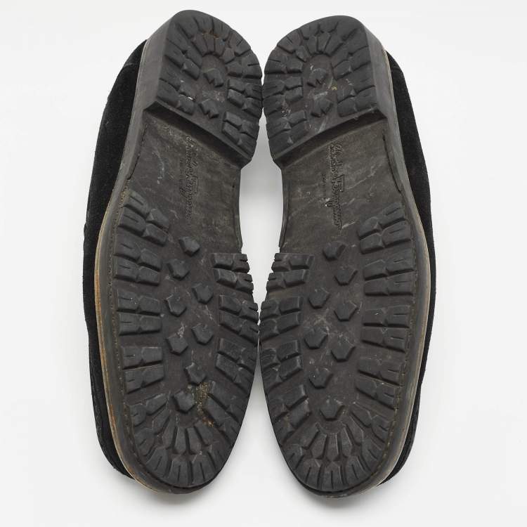 Pre Owned Salvatore Ferragamo Black Suede Slip On Loafers Size 44.5