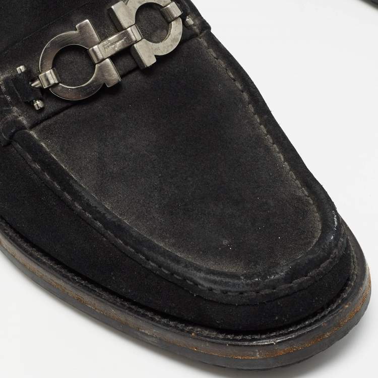 Pre Owned Salvatore Ferragamo Black Suede Slip On Loafers Size 44.5
